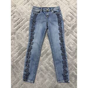 INC Denim Women's Floral Embroidered Gemstone Skinny Jeans 10 Boho Western